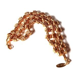 Gold Chunky Link Bracelet with Woven Pattern